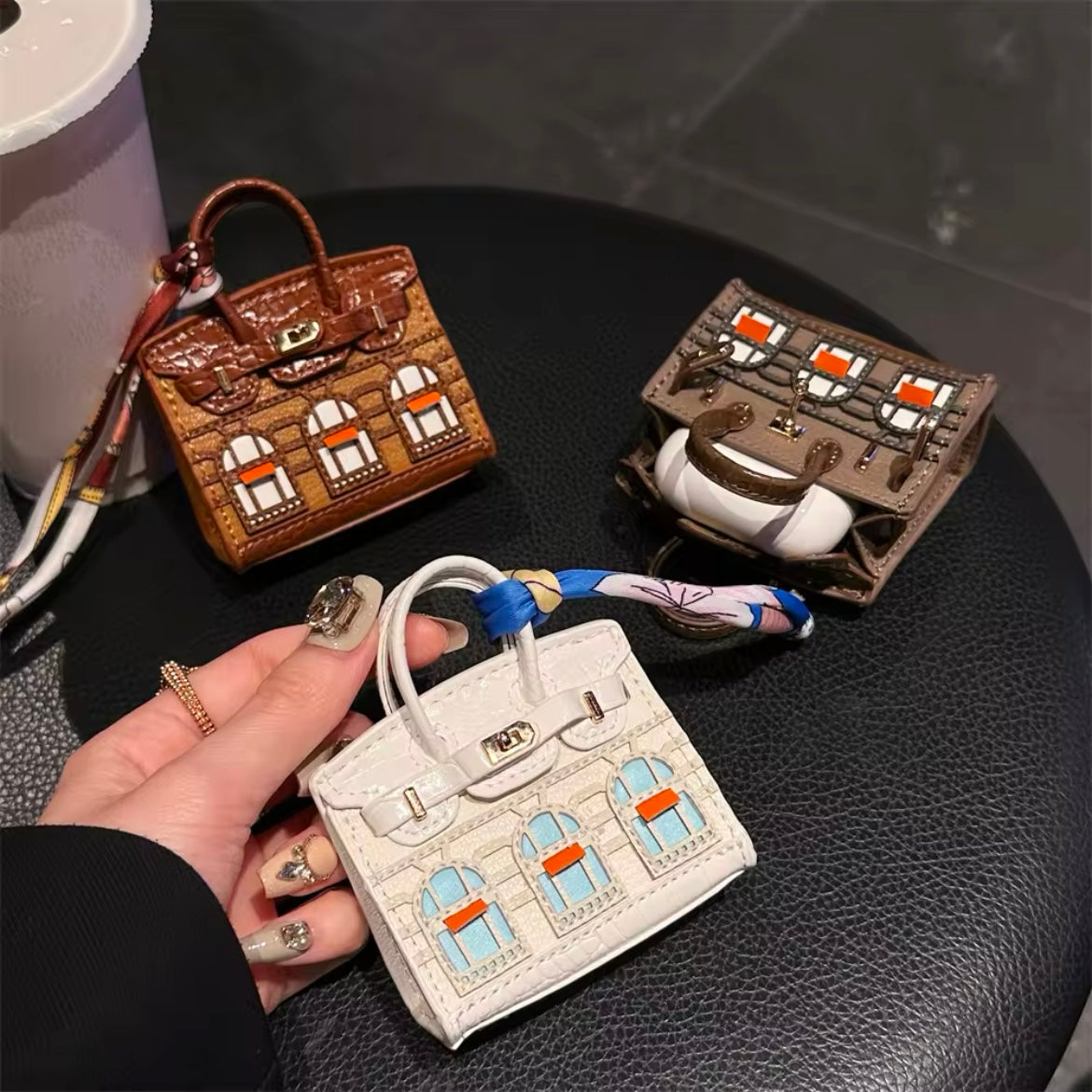 Mini Luxury Handbag AirPods/Earphones Case (Birkin Windows inspired)