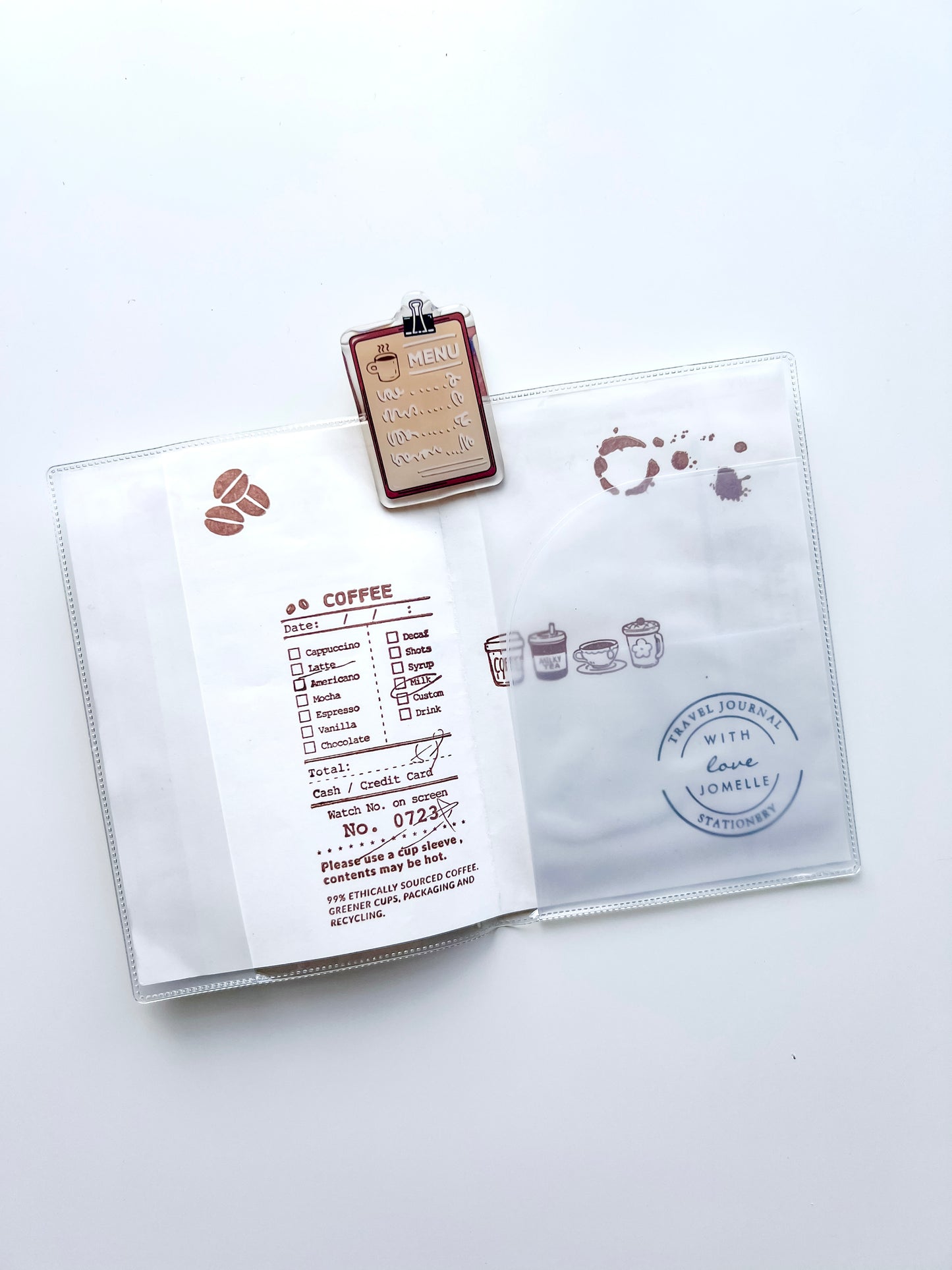 Decorated Passport with clear protector case (Coffee Theme)