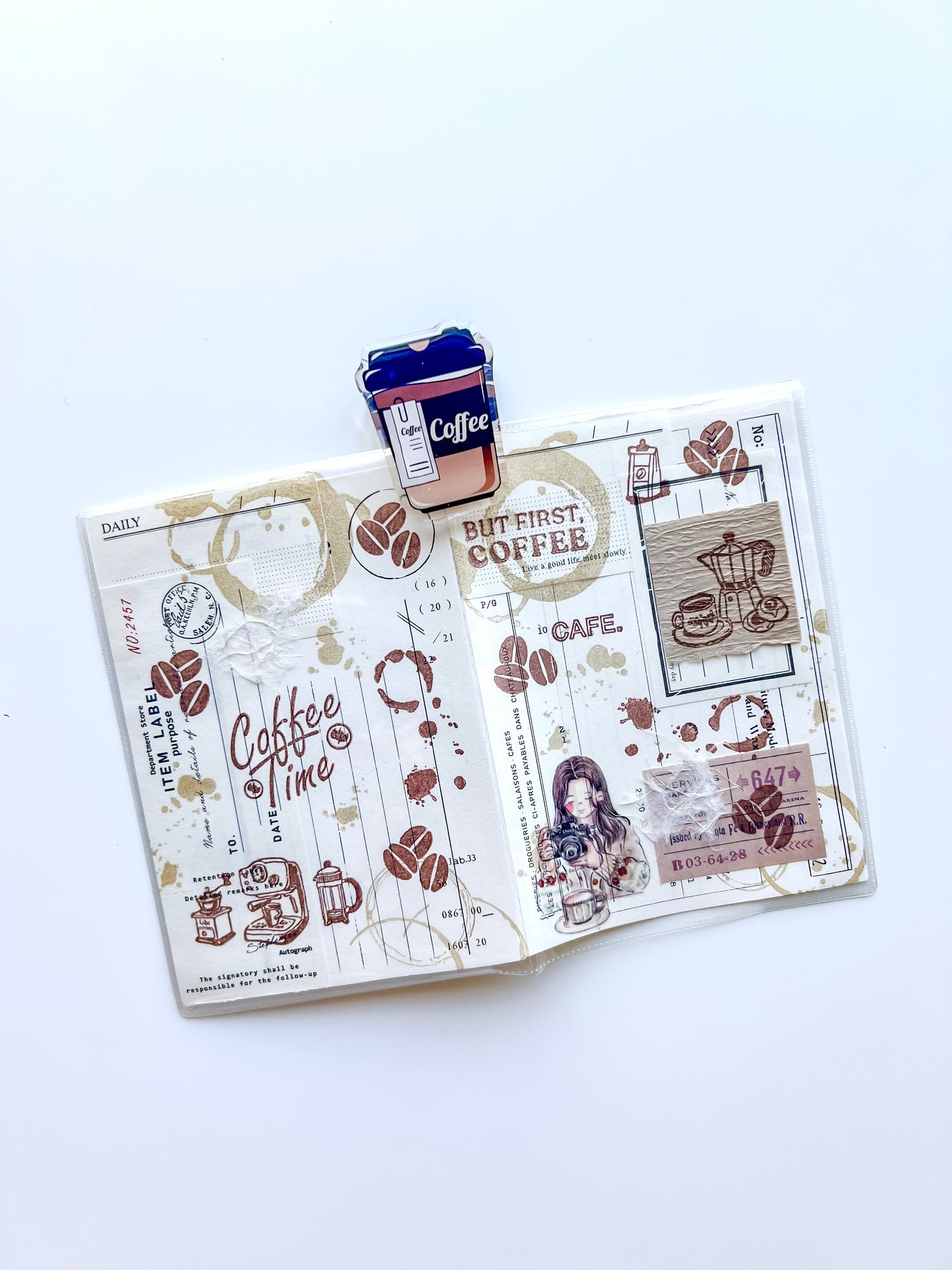 Decorated Passport with clear protector case (Coffee Theme)