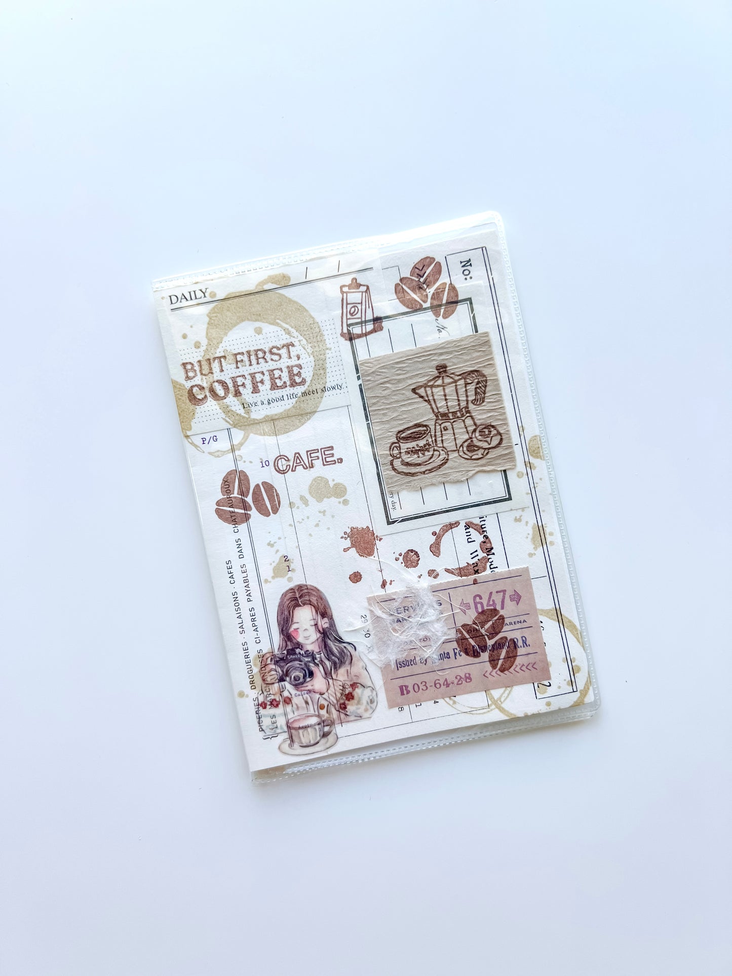 Decorated Passport with clear protector case (Coffee Theme)